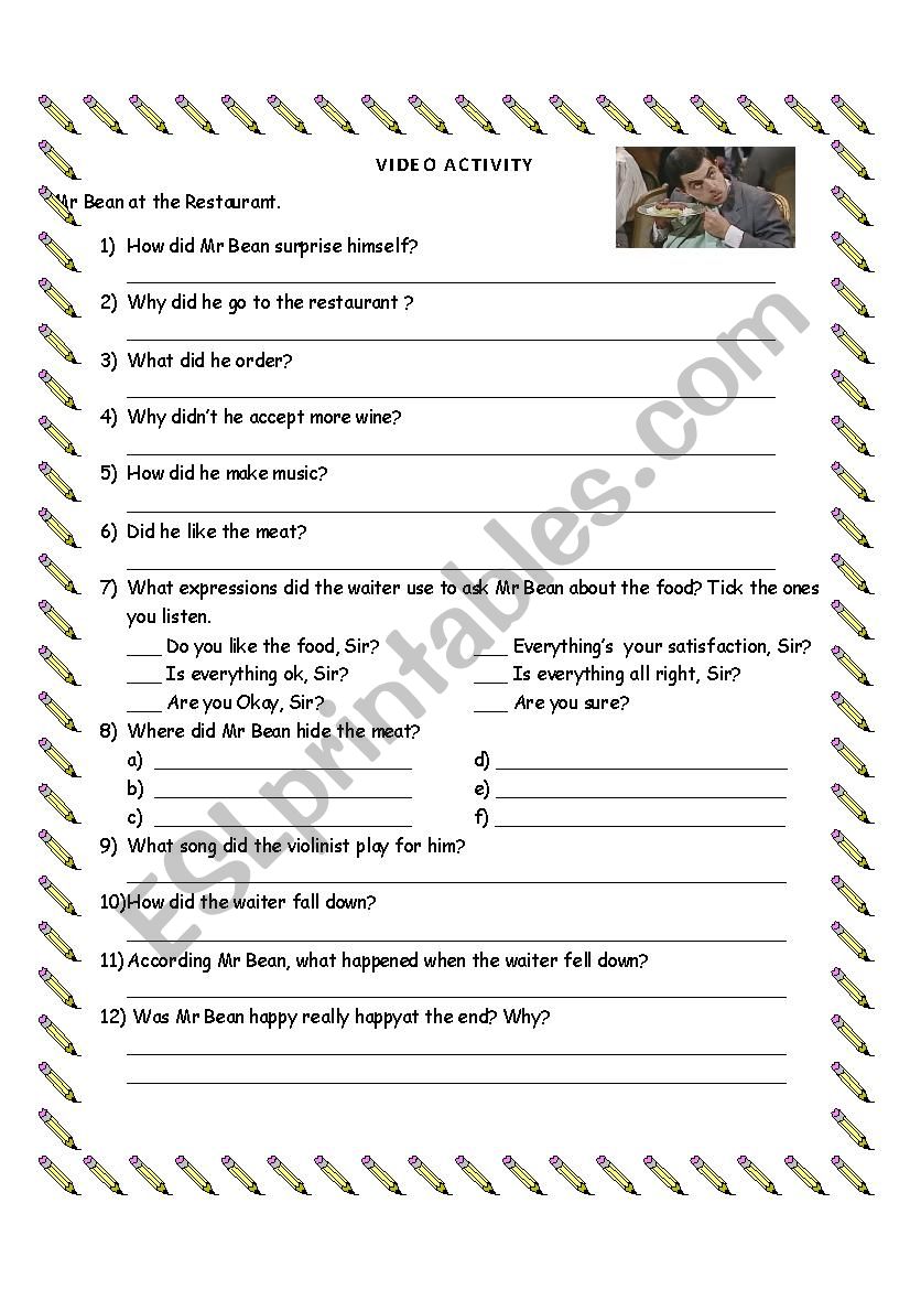 Mr. Bean worksheet