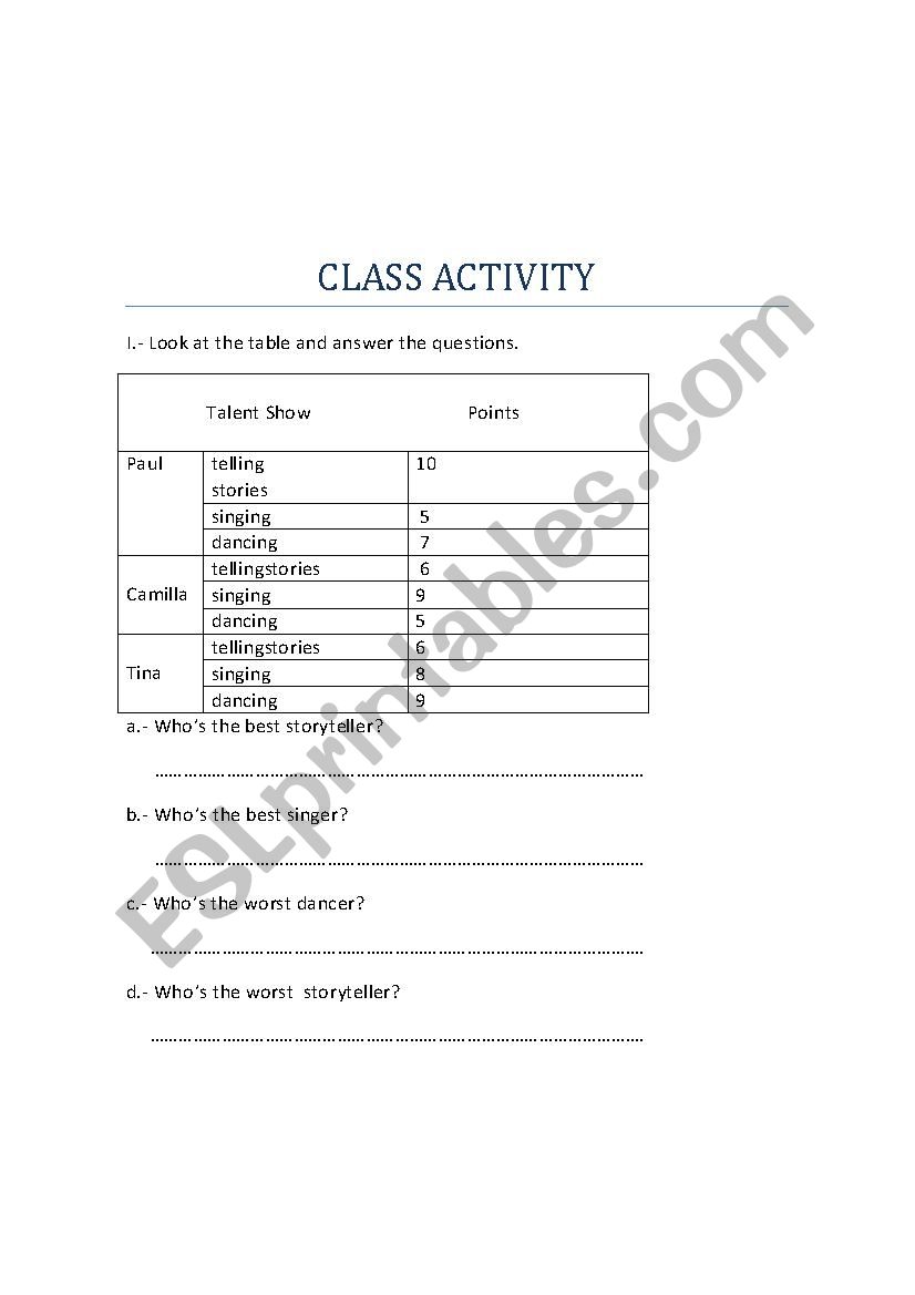 Comparisons worksheet