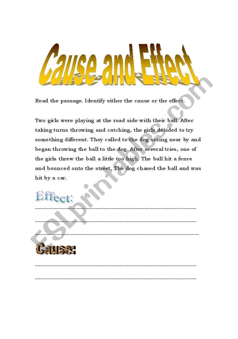 Cause and Effect worksheet