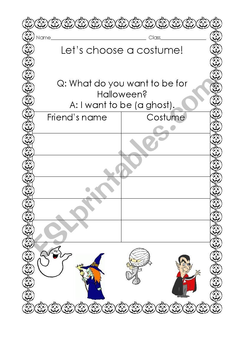 Lets choose a costume! worksheet