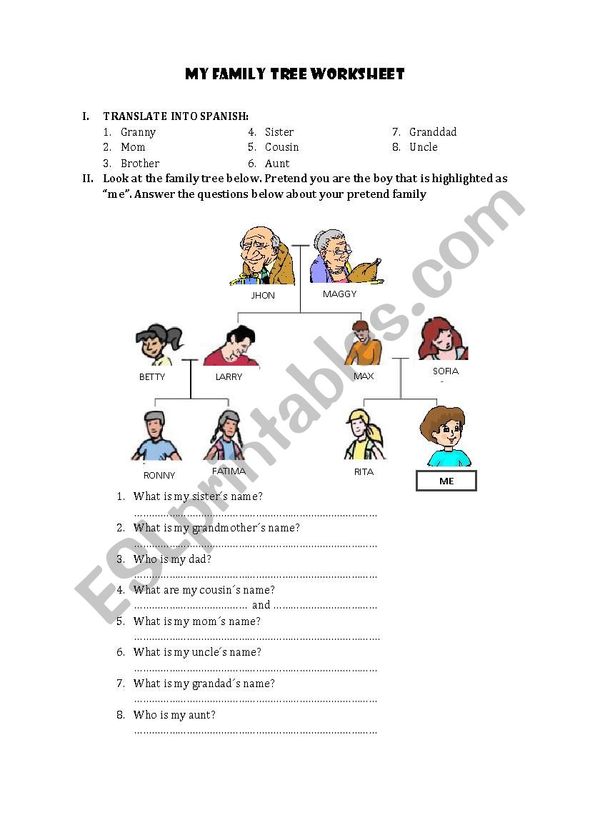 MY FAMILY TREE WORKSHEET - ESL worksheet by Bericita Intended For Spanish Family Tree Worksheet