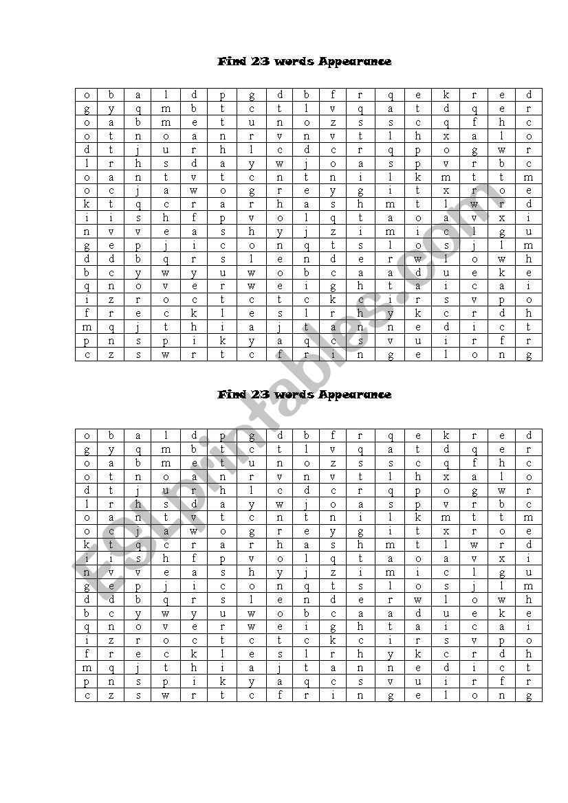 Word search worksheet