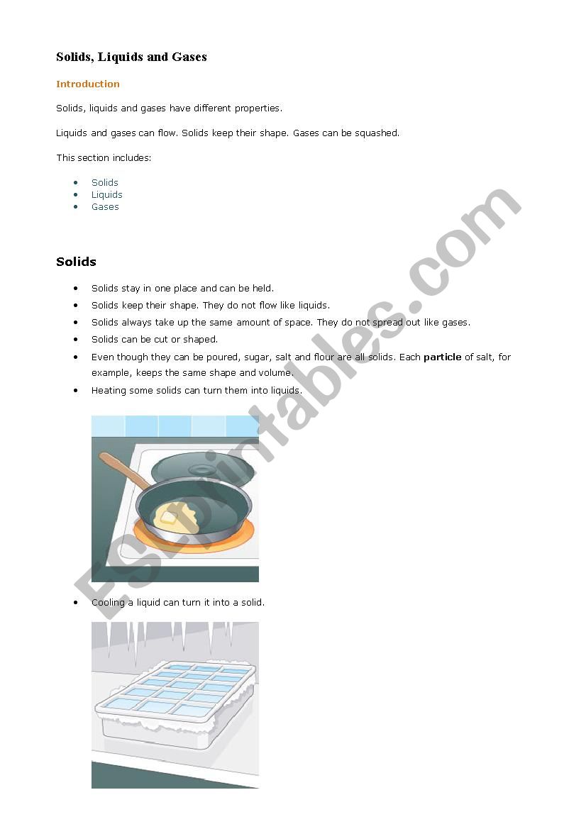 Solids, Liquids and Gases  worksheet