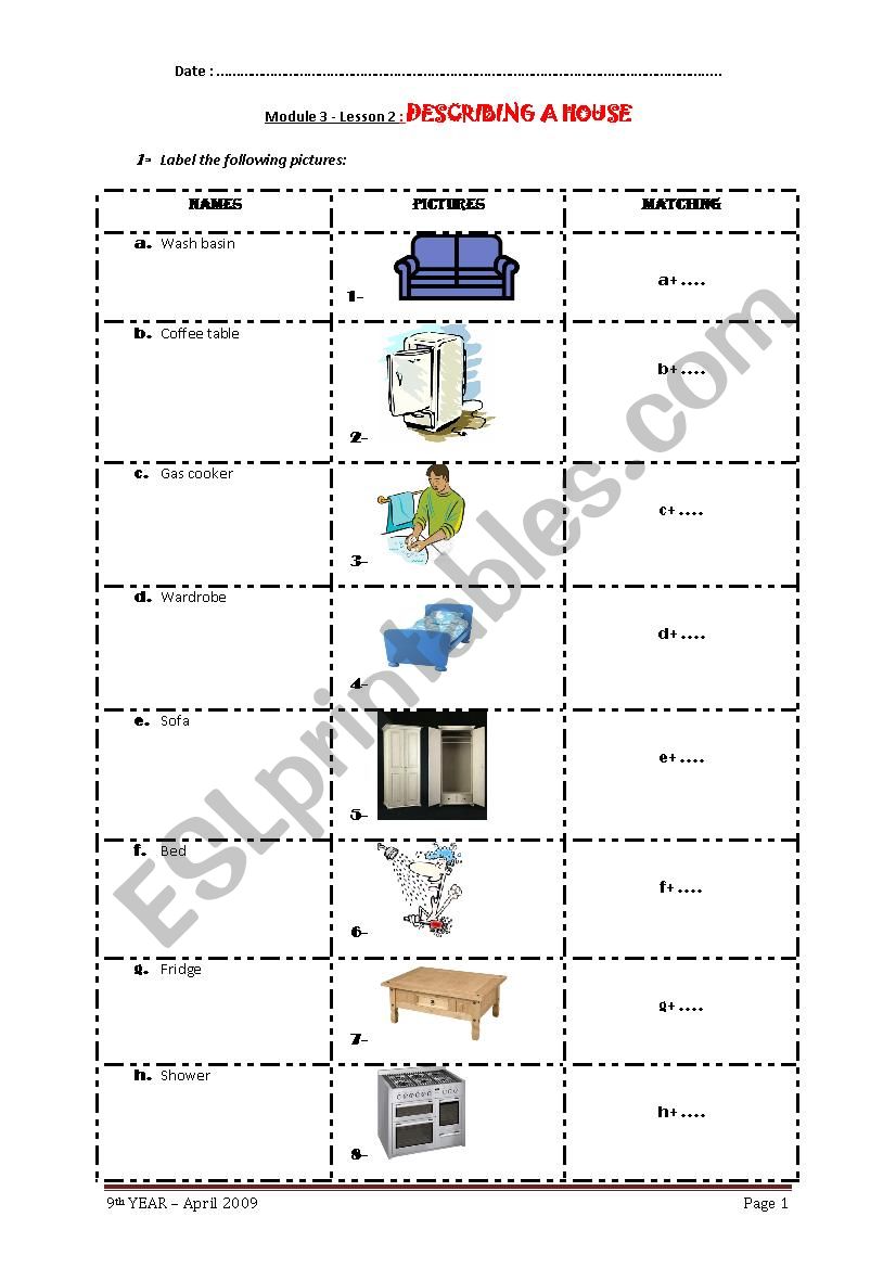 DESCRIBING A HOUSE  worksheet