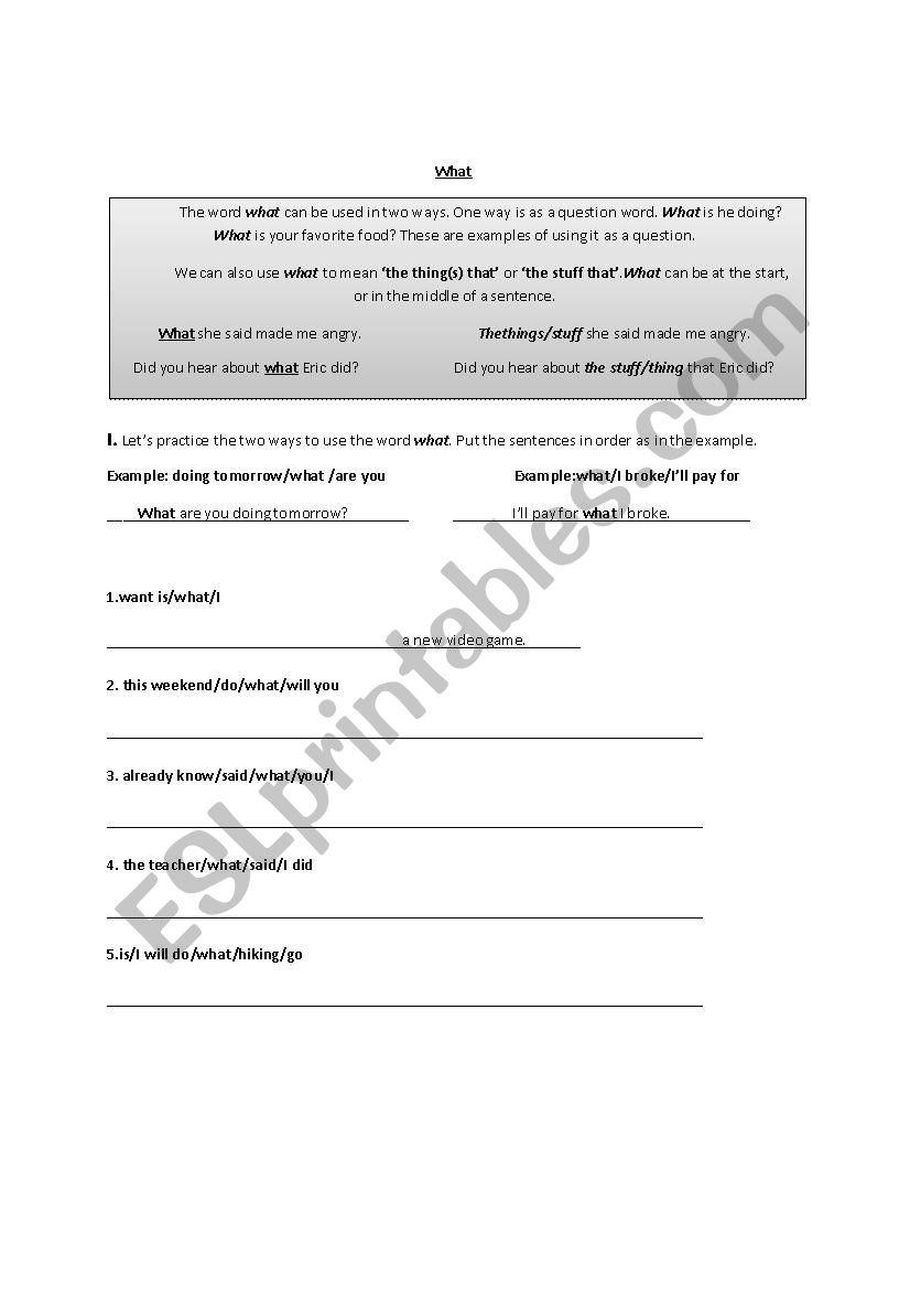 What - Relative Clause worksheet