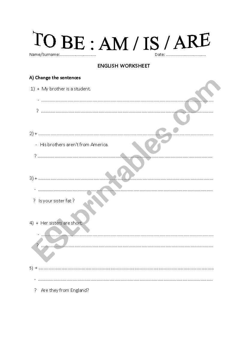 To be  worksheet