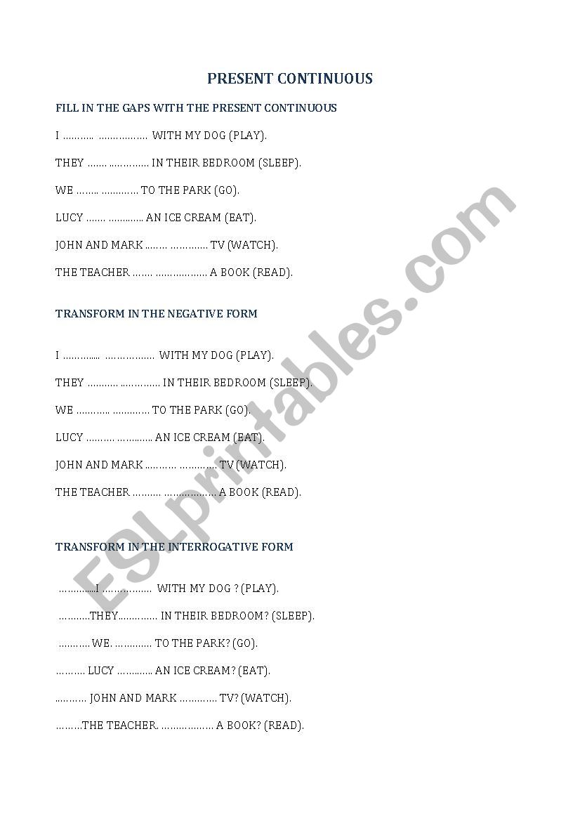 PRESENT CONTINUOUS worksheet