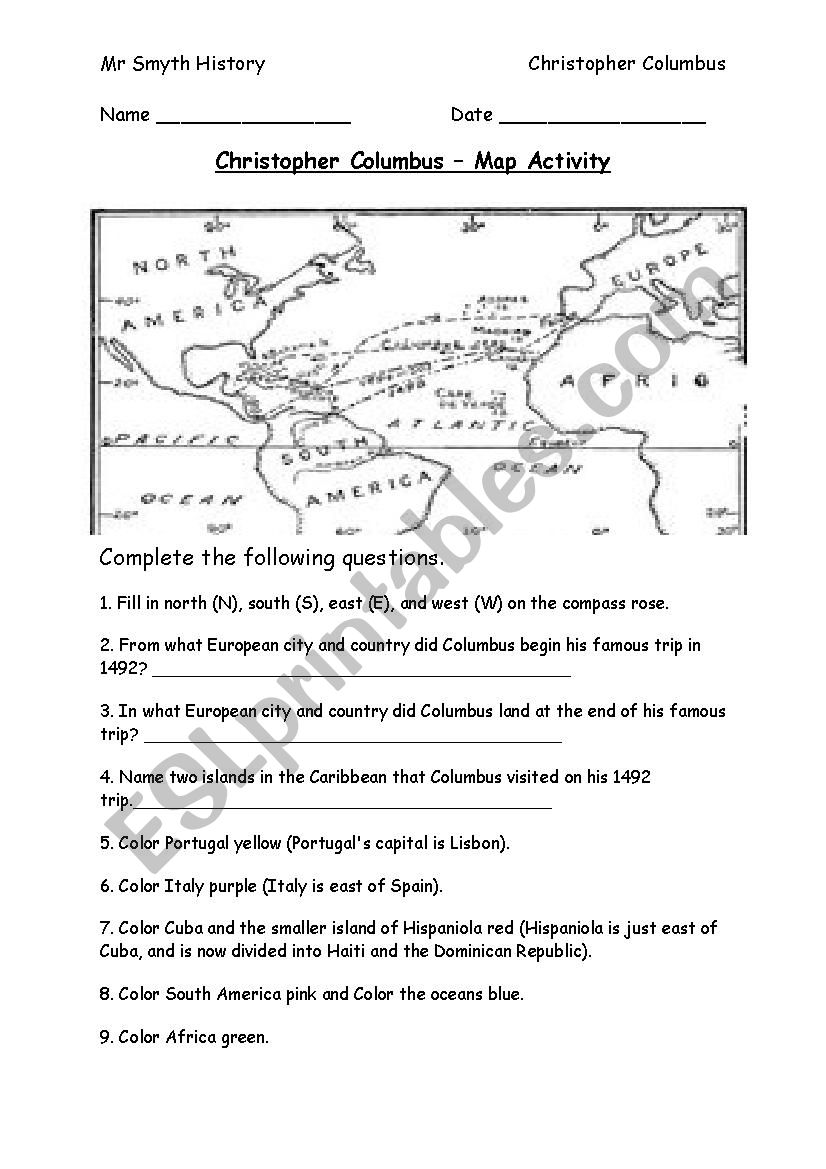 Christopher Columbus worksheet