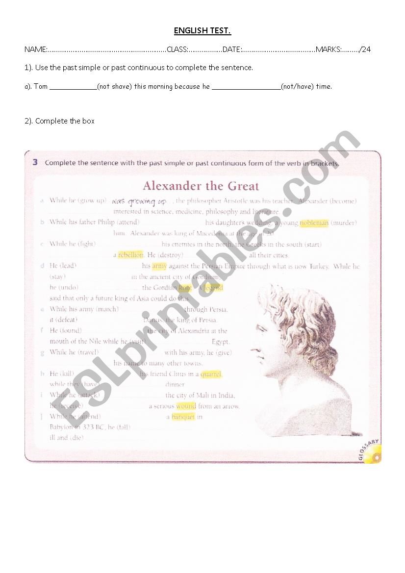 english test grammar worksheet