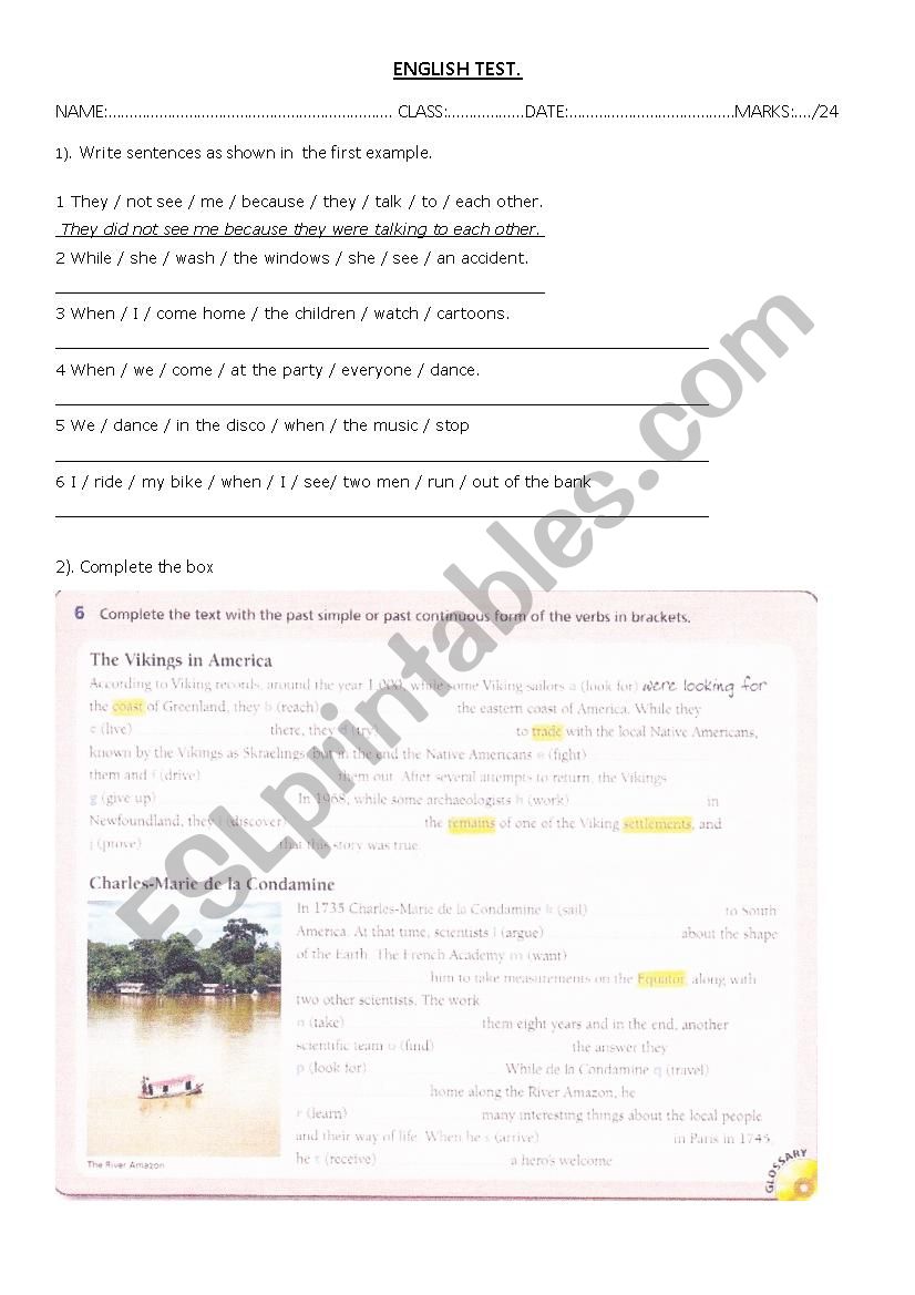 english test grammar 2 worksheet
