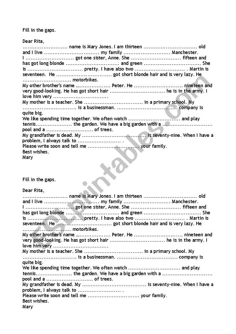 Simple gap filling worksheet