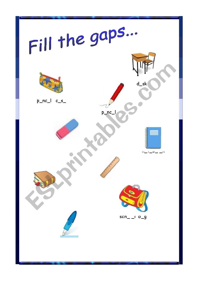 Classroom objects - Fill the gaps for spelling