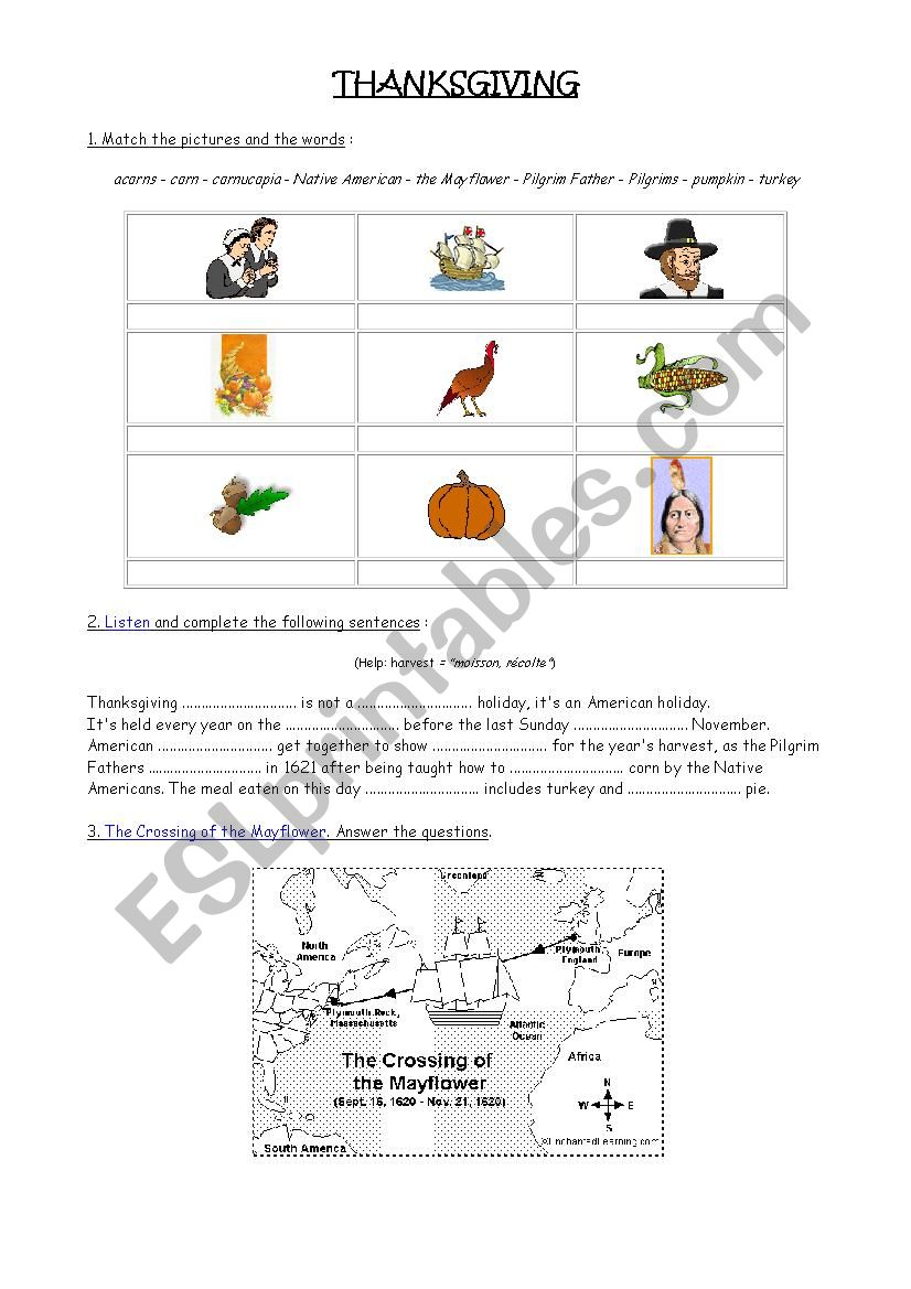 History of thanksgiving - ESL worksheet by galpal