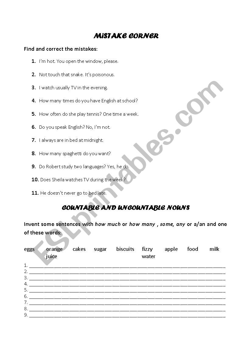 Find the mistakes! worksheet