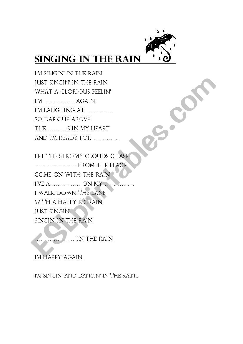 singins in the rain worksheet