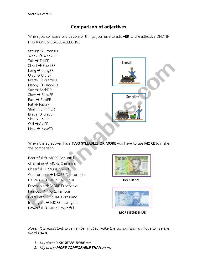 Degree of comparison worksheet