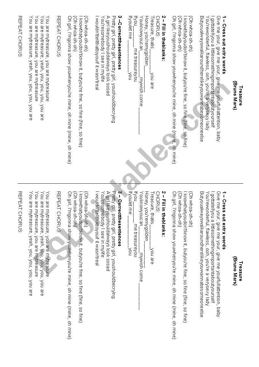 Treasure - Bruno Mars worksheet