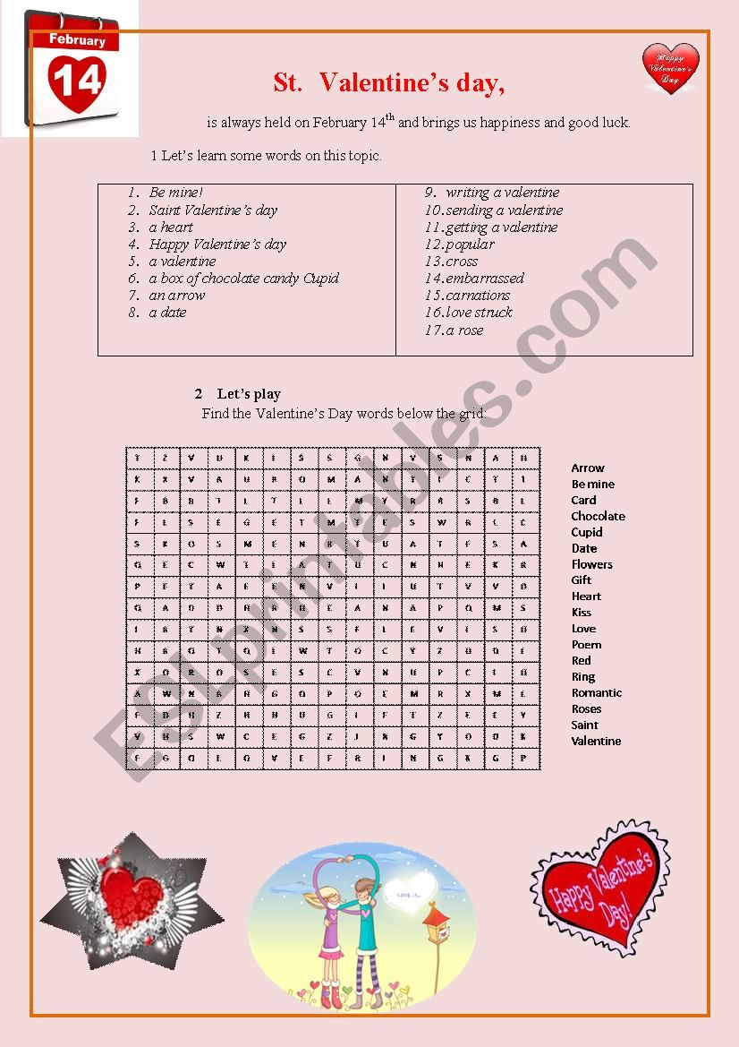 St. Valentine Day worksheet