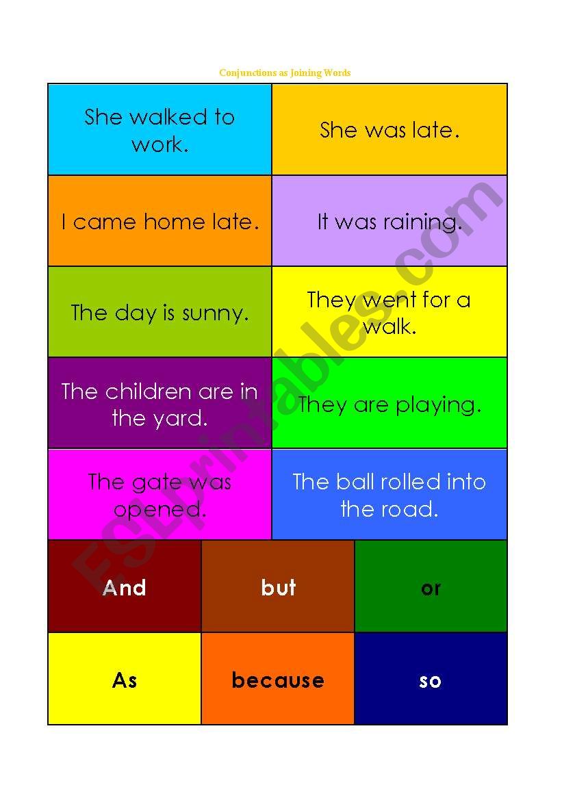 Conjunctions as Joining Words Card Game