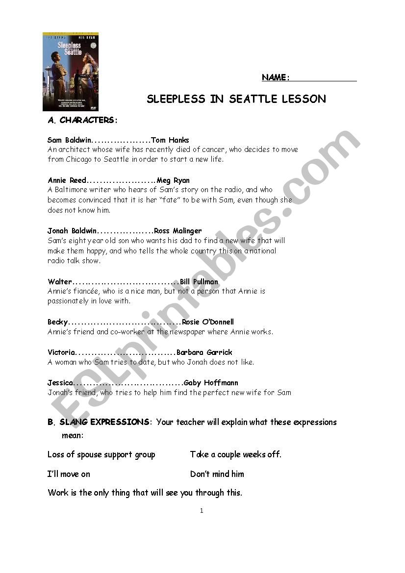 Sleepless in Seattle worksheet