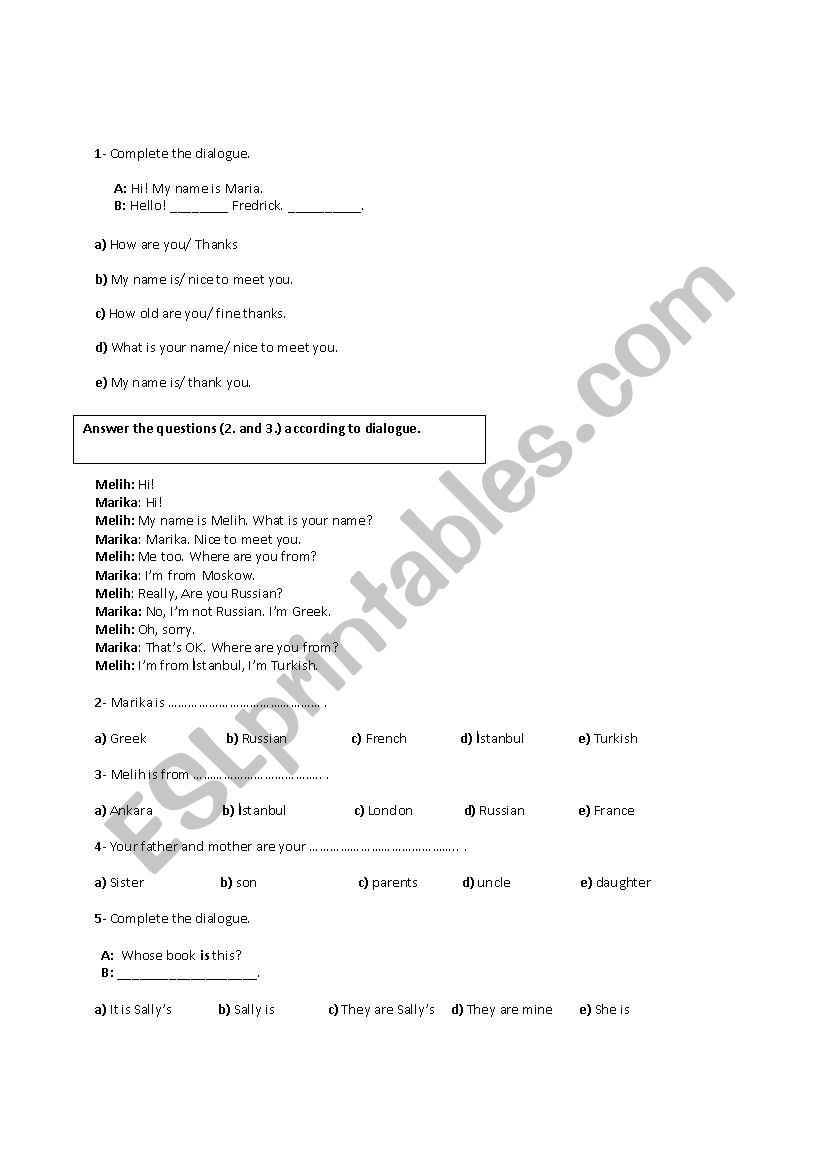 questions worksheet