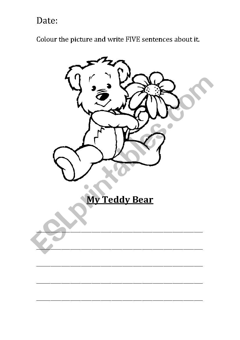Teddy bear clolouring and writing activity