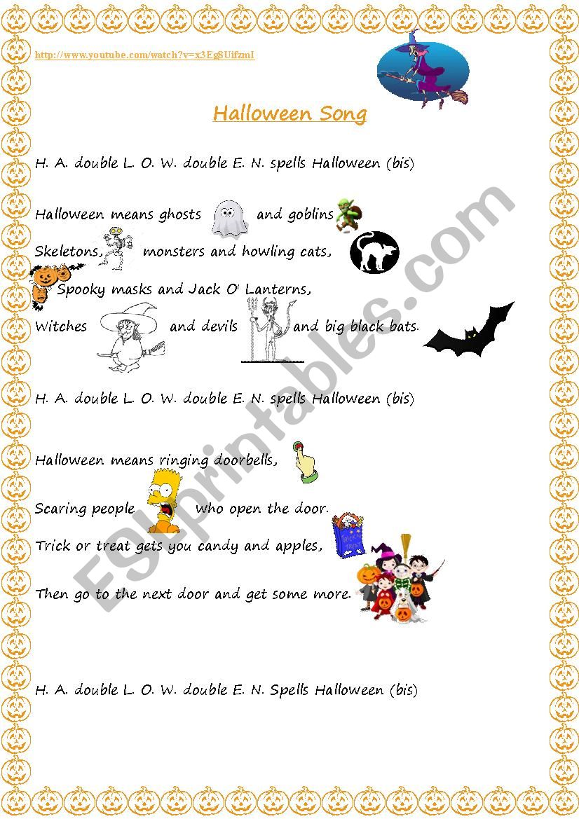 Halloween song worksheet