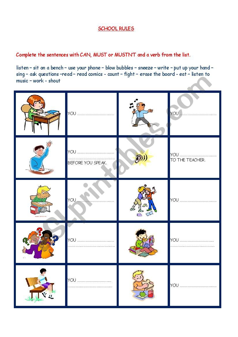 SCHOOL RULES worksheet