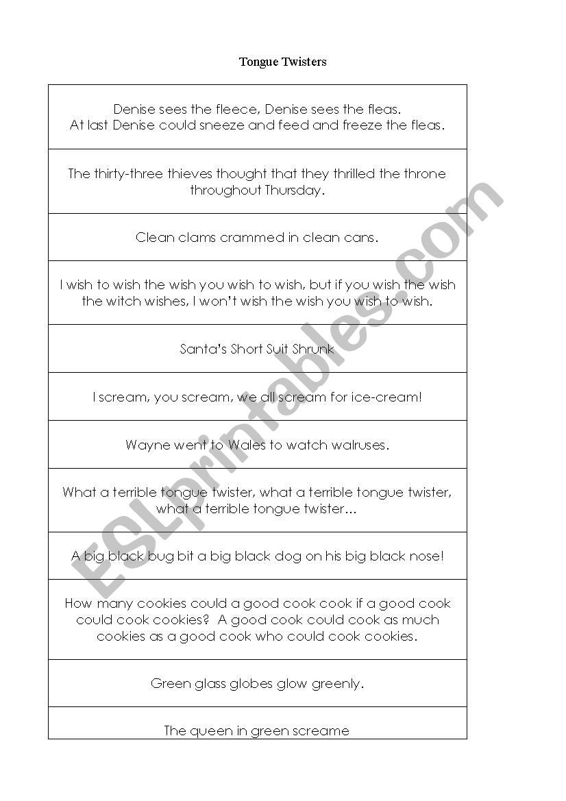 tongue twisters worksheet