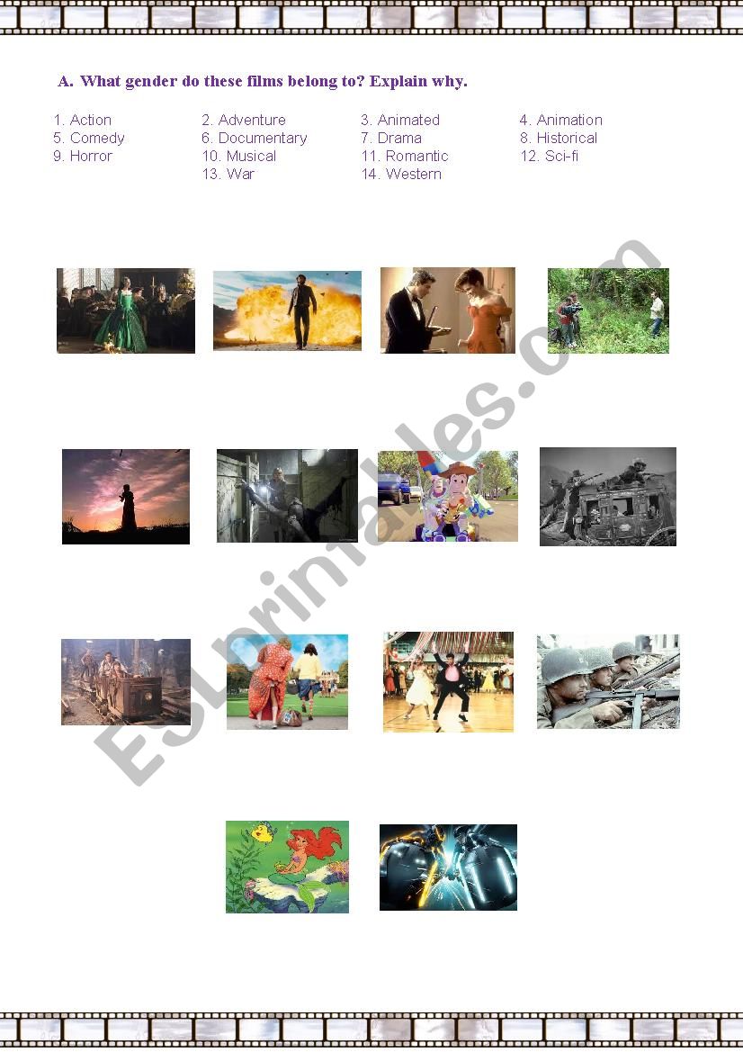 Film genres worksheet