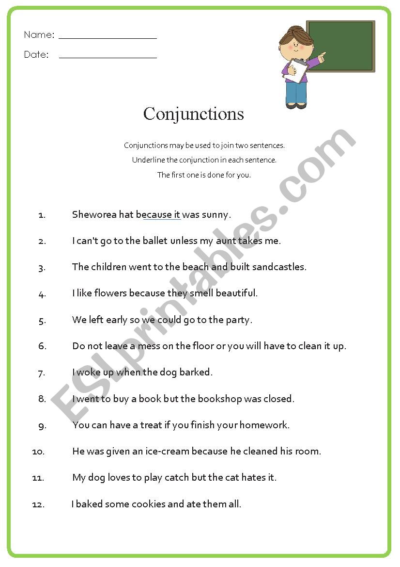 Conjunctions ESL Worksheet By Honeynougat