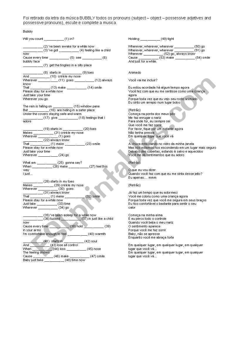 bubbly worksheet