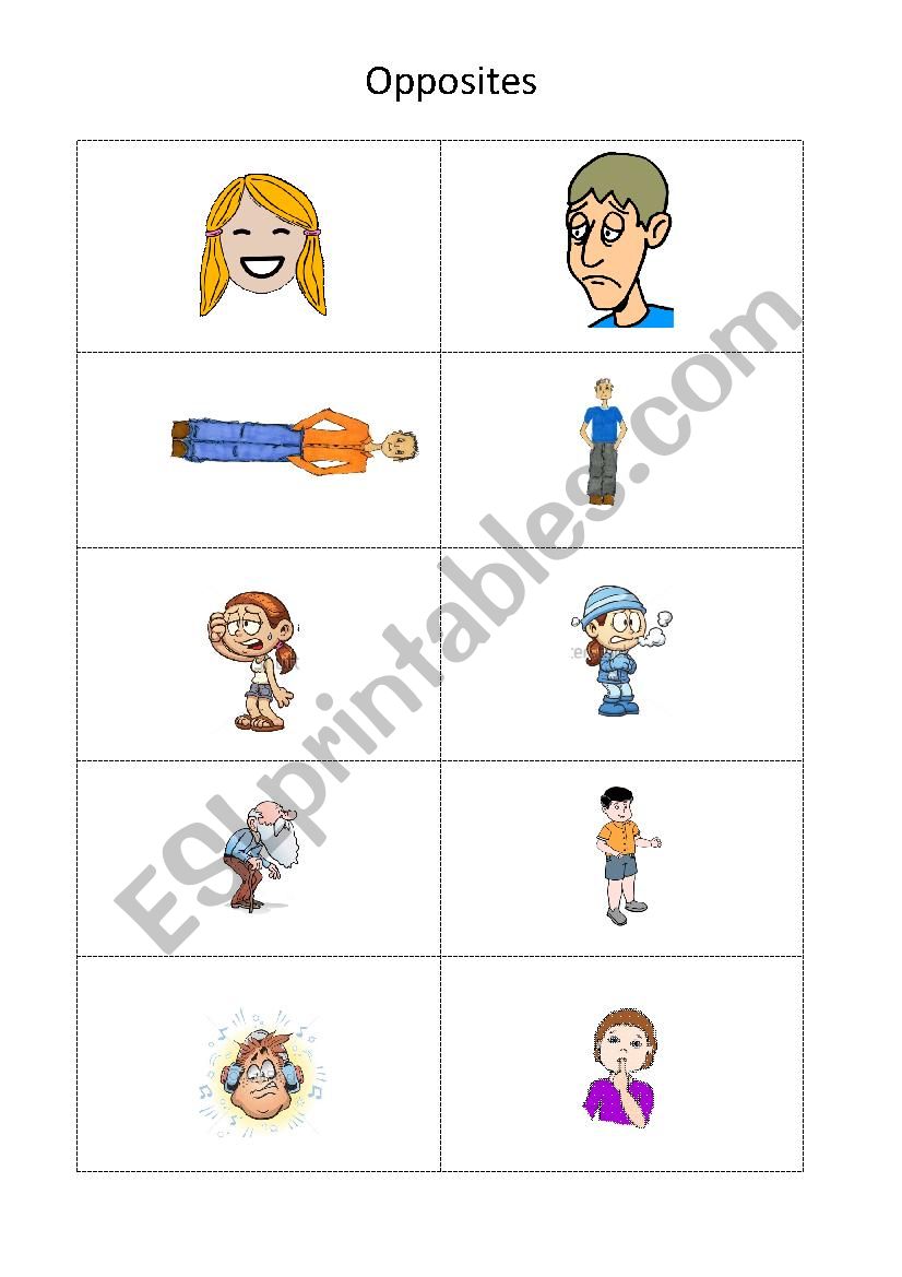 Memory game. Opposites worksheet