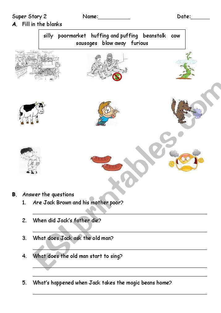 Jack and the beanstalk worksheet