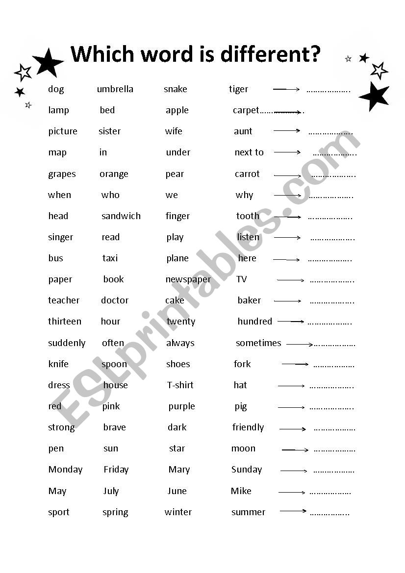 Which word is different? worksheet