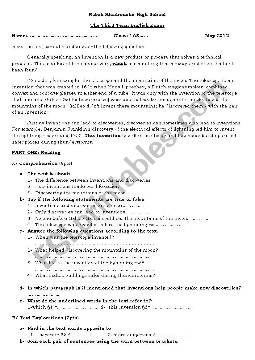 inventions and discoveries worksheet