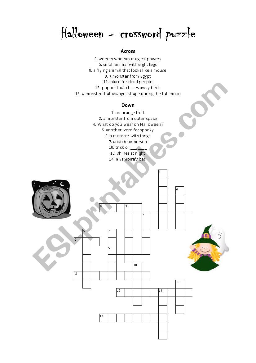 Halloween crossword worksheet