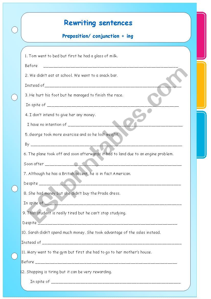 Rewriting sentences worksheet