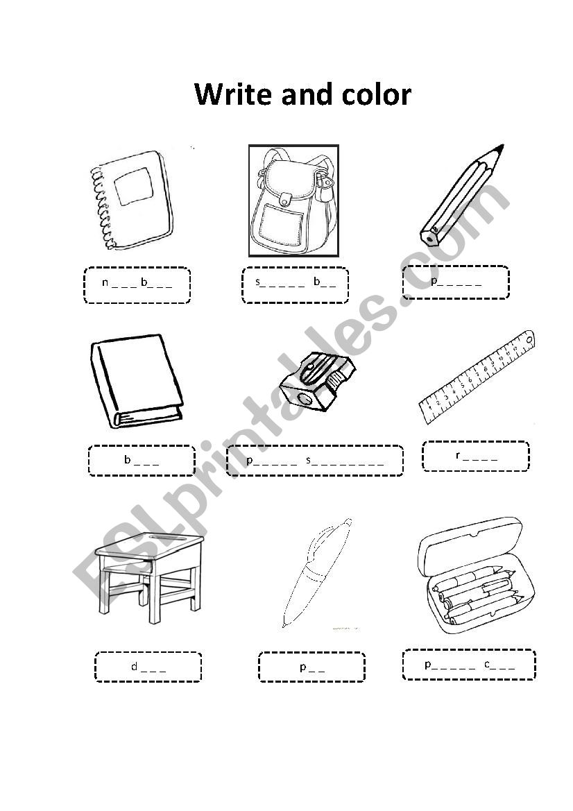 School objects worksheet