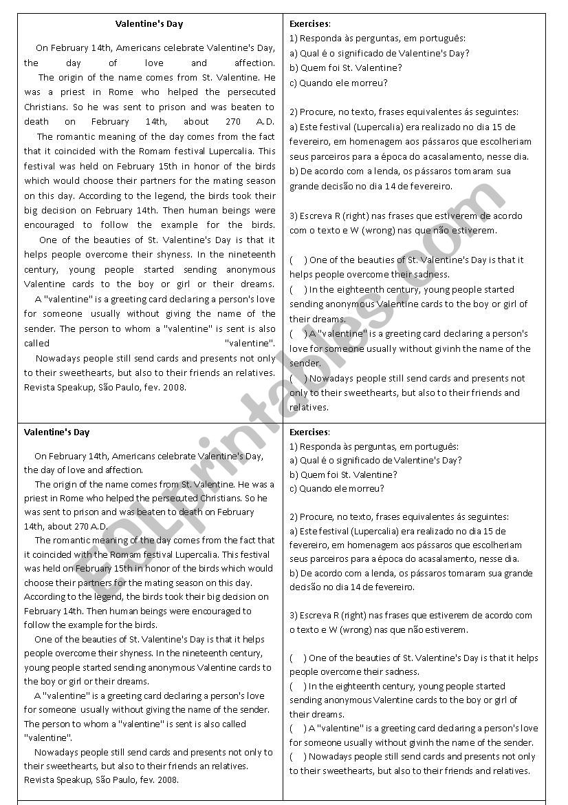 ValentineÂ´s day worksheet