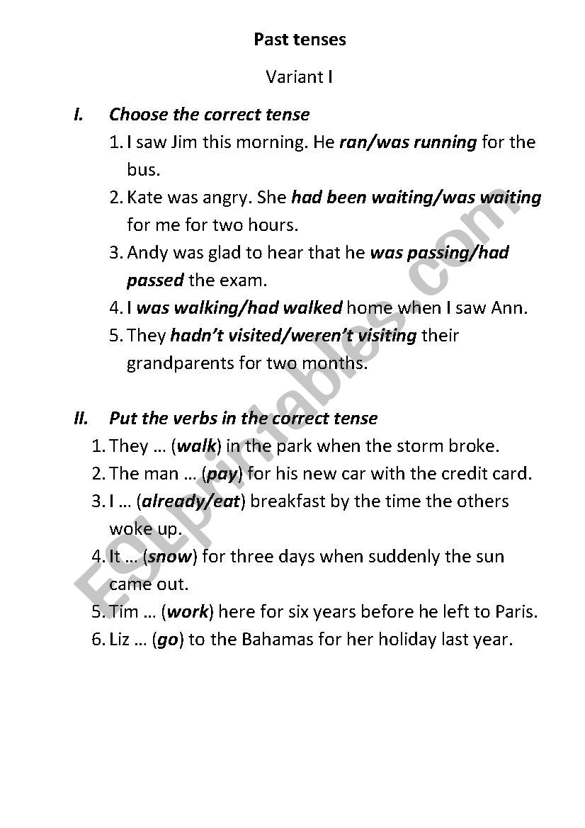 Past Tenses worksheet