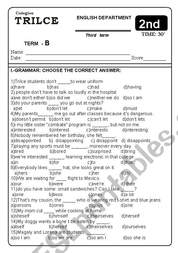 mid-term exam worksheet