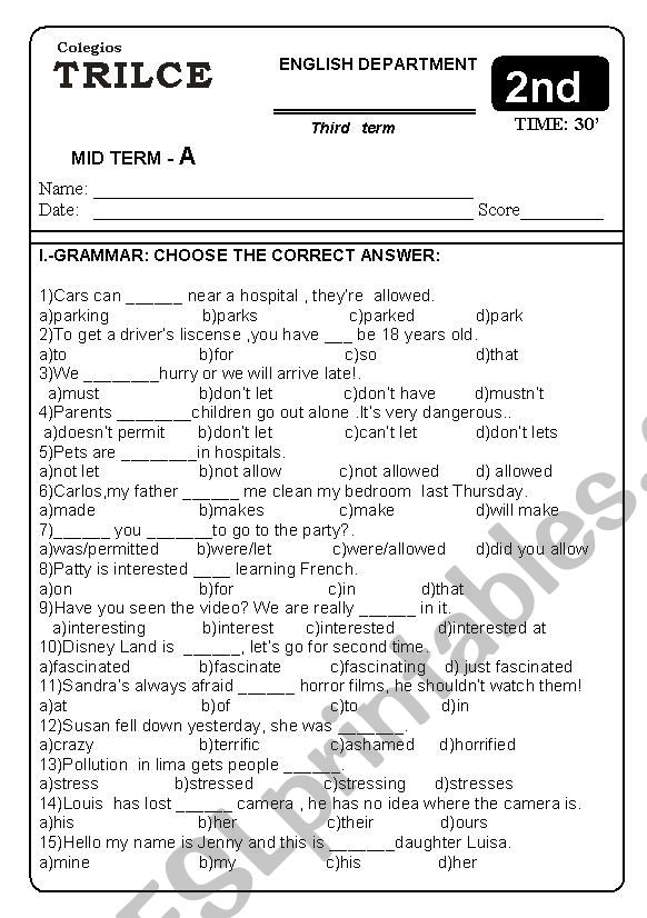 MID TERM EXAM worksheet