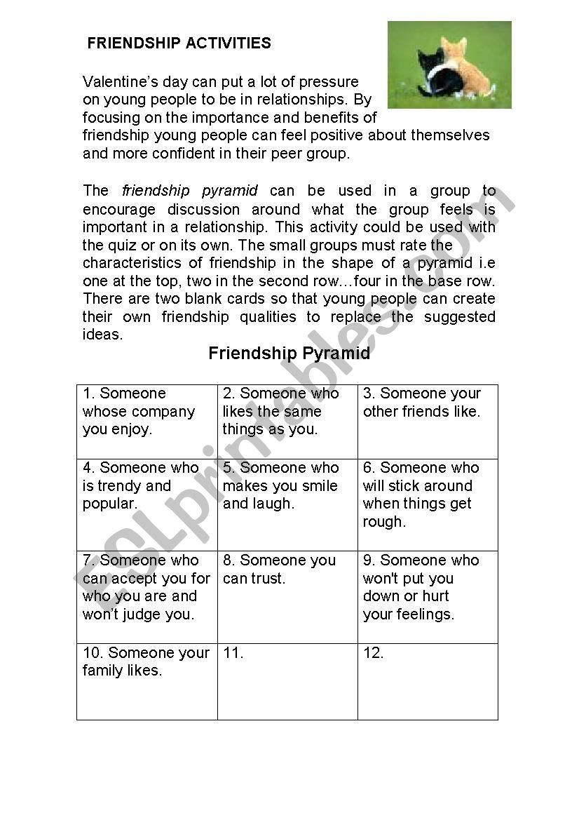 Friendship Activities worksheet