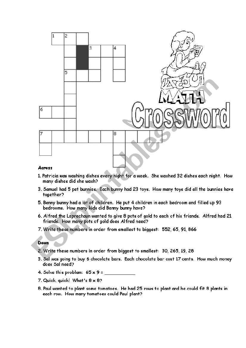 Multiplication Crossword worksheet