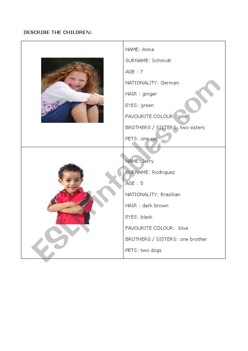 identity cards worksheet