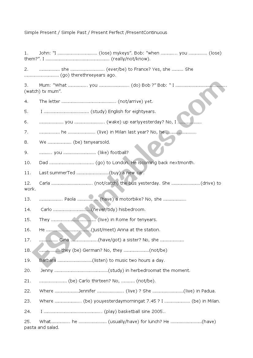 Simple Present Simple Past Present Perfect Present Continuous