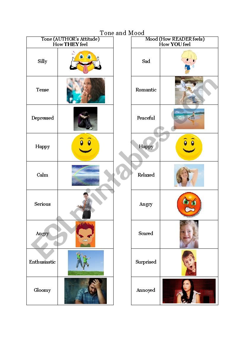 Tone and Mood Notes worksheet