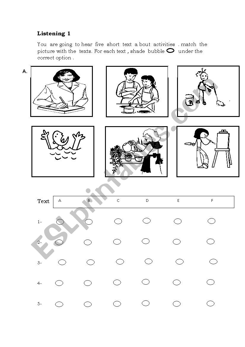 listenging test worksheet