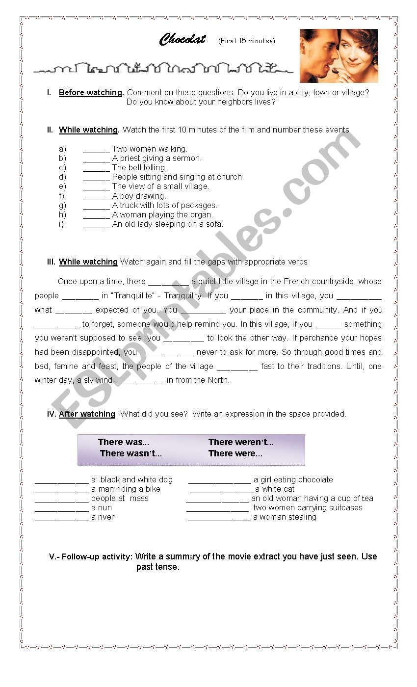 Movie extract: Chocolat worksheet